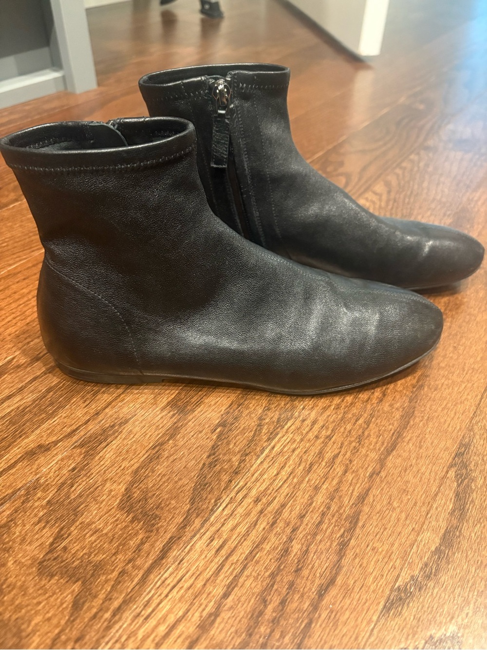 CO Black Leather Round Toe Sock Ankle Boots – Size 36